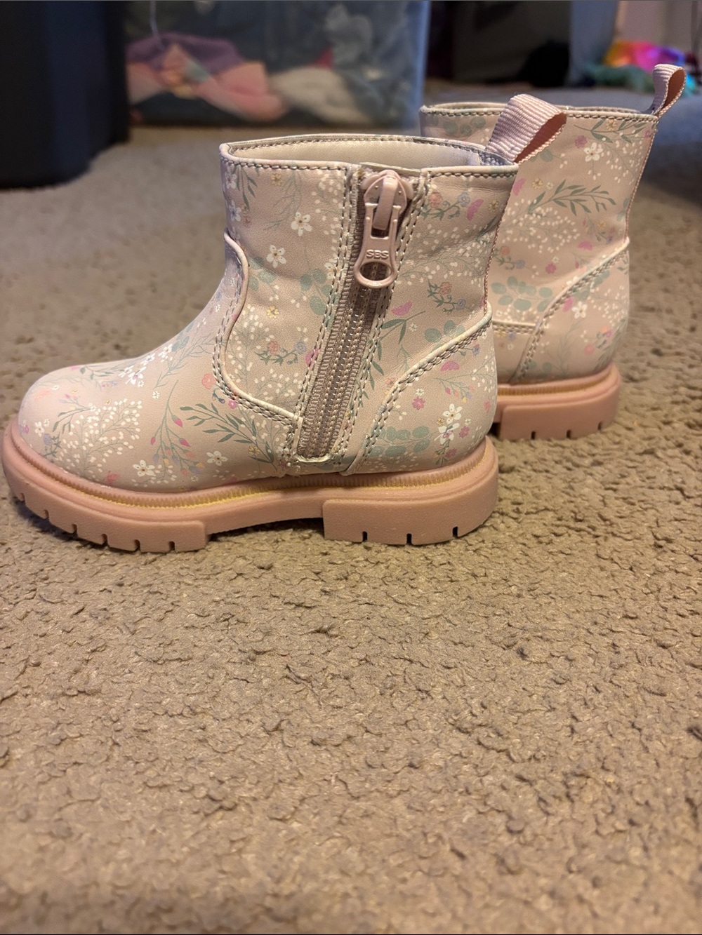 Cat & Jack Pink Floral Zip Ankle Boots